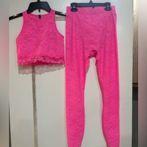 Savage X Fenty Pink Lace Crop Top and Leggings Set